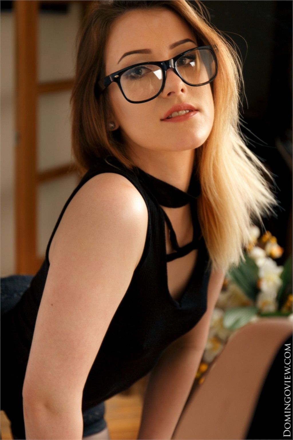 Ginger beauty in glasses teasing with her lovely curves  in Domingo View set Glamour