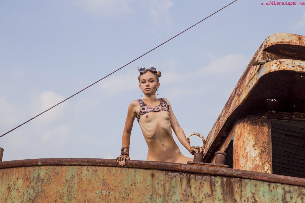 Slim but tempting pirate is on the wrecked ship showing off her natural body  in Milena Angel set Gear