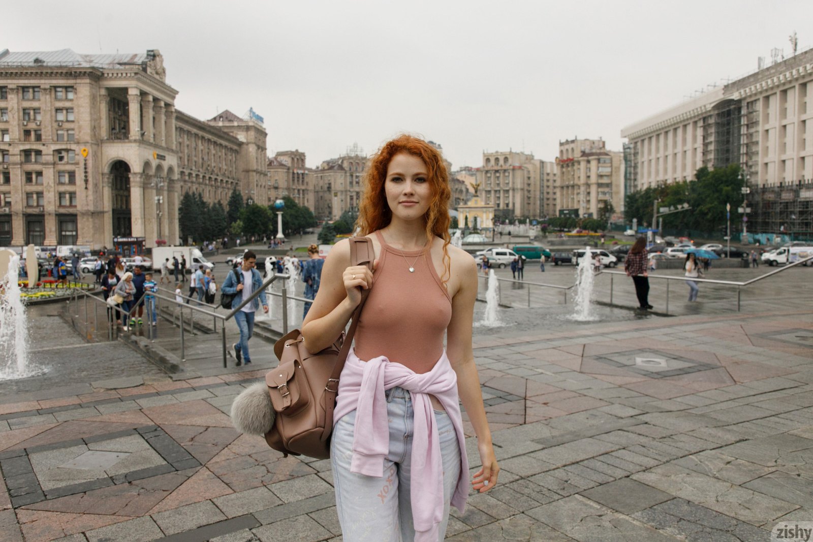 Delightful redhead vixen flaunts her perky tits in public and dazzles us with her sexiness  in Zishy set Shows Me The Maidan