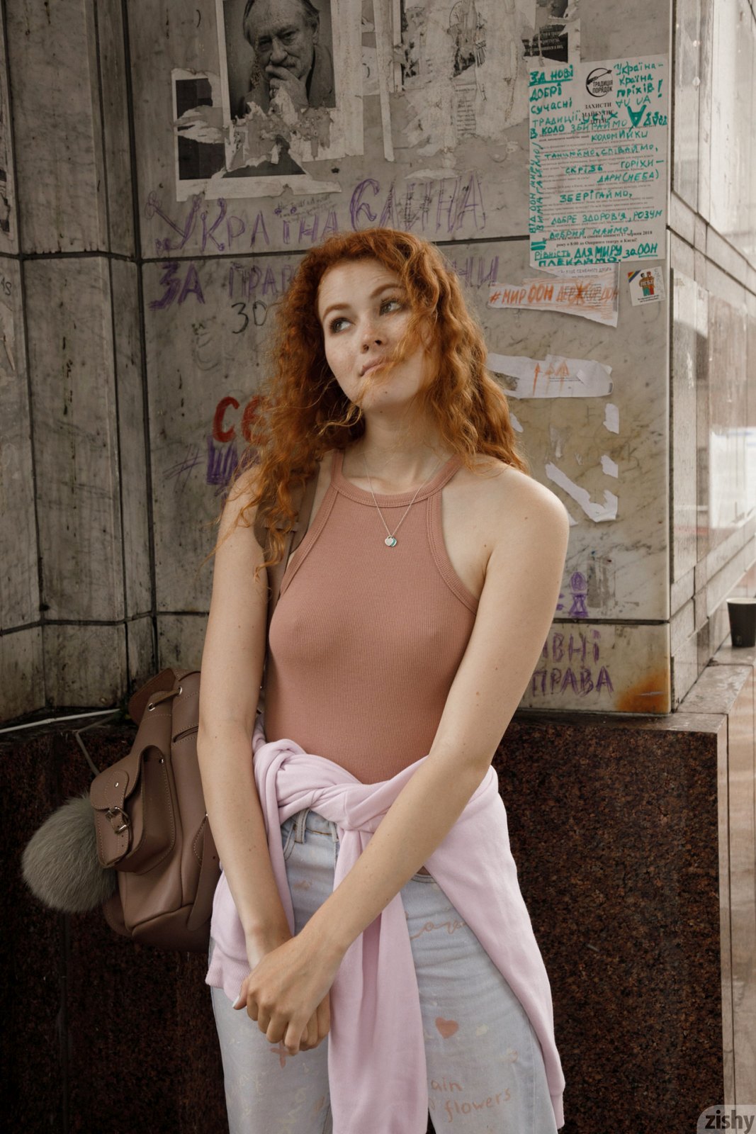 Delightful redhead vixen flaunts her perky tits in public and dazzles us with her sexiness  in Zishy set Shows Me The Maidan