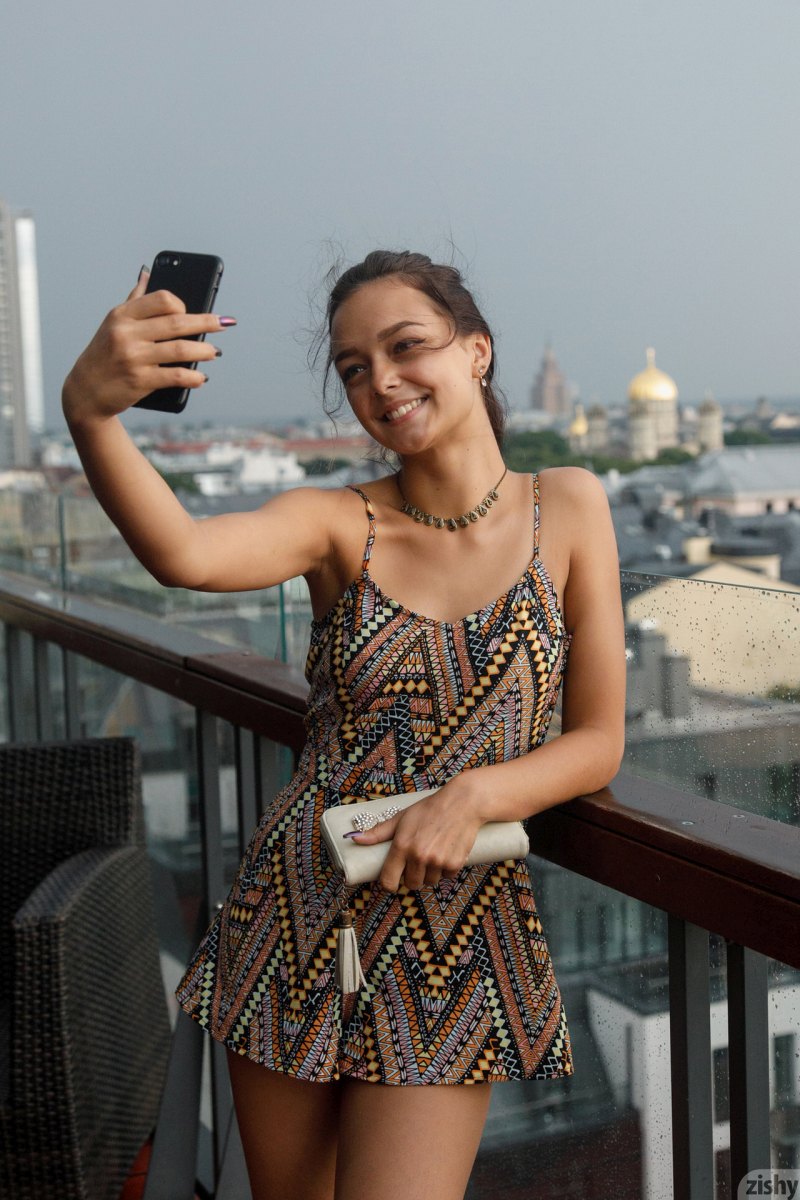 Perfect young brunette leaves us speechless with amazing public action  in Zishy set On Riga Art