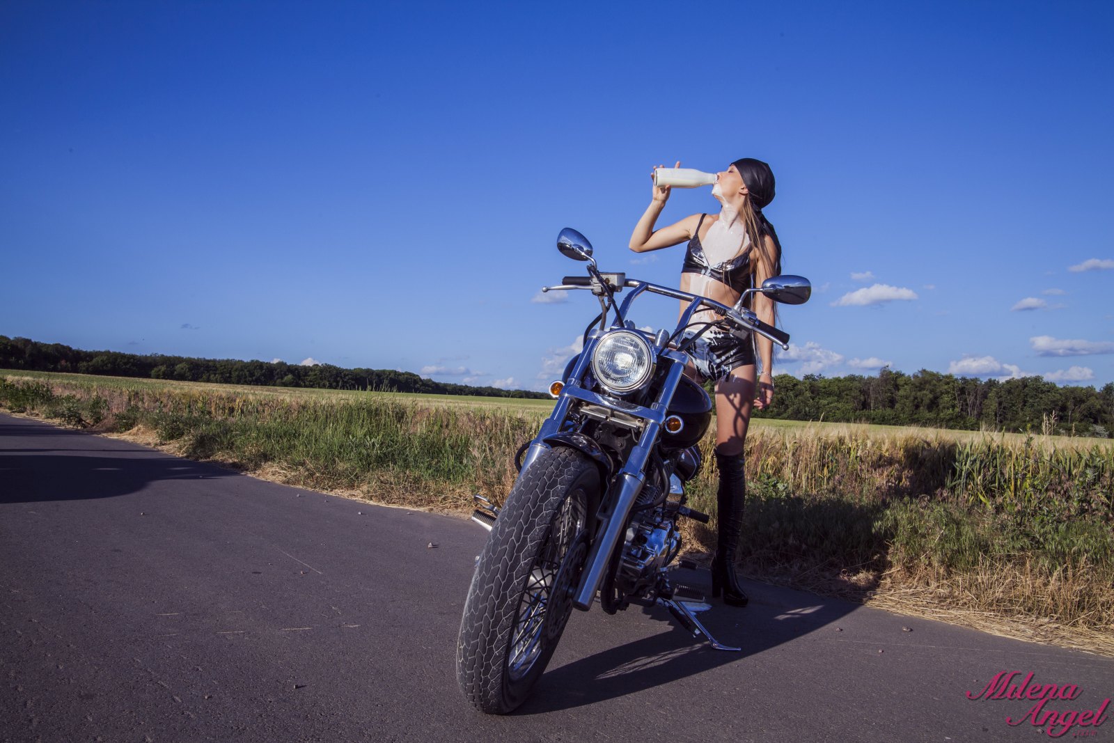 This young girl seems to be a hottest female motorcyclists ever  in Milena Angel set Bike Fest