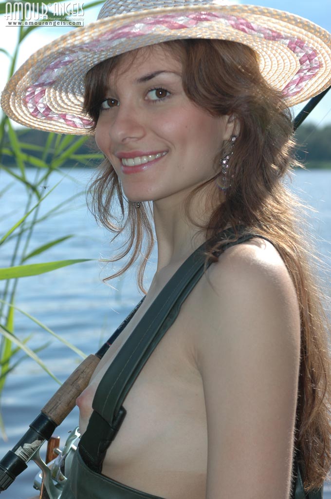 Slim beautiful girl Evgeniya fishing while feeling hot and horny  in Amour Angels set Fishing