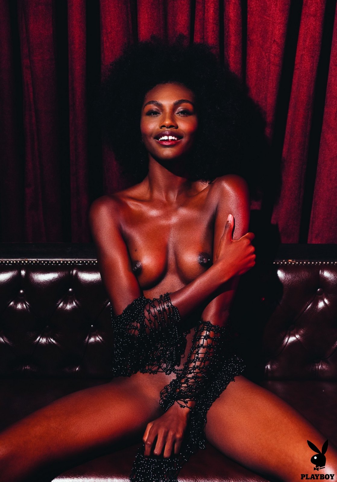 Adoring slim ebony hottie flashing with her naked body in many different poses  in Playboy set Playmate October 2017