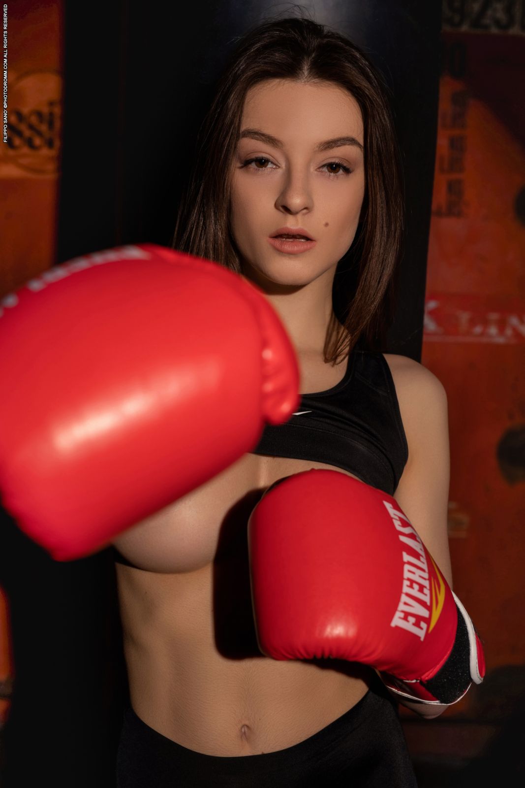 A fantastic brown haired athlete needs a man for sparing in the ring  in Photodromm set Stronger 2