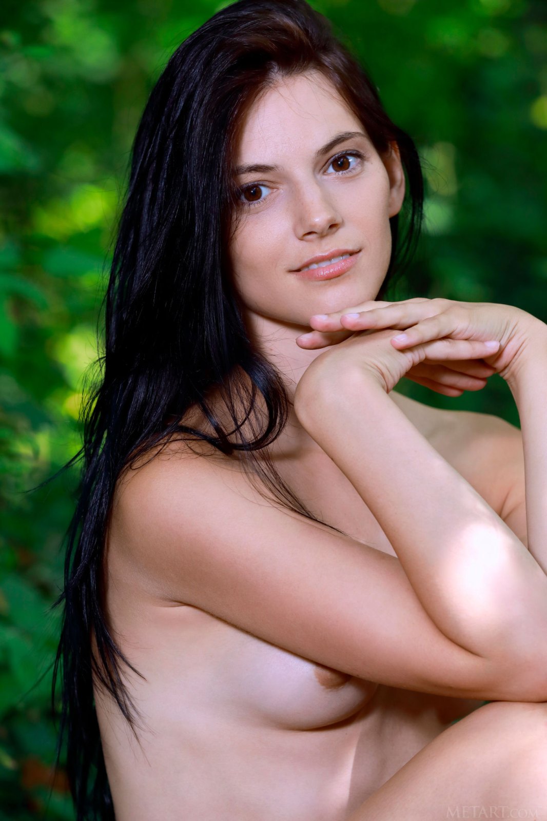 Elegant dark haired dame unhibitedely poses naked in the forest  in Metart set Journey