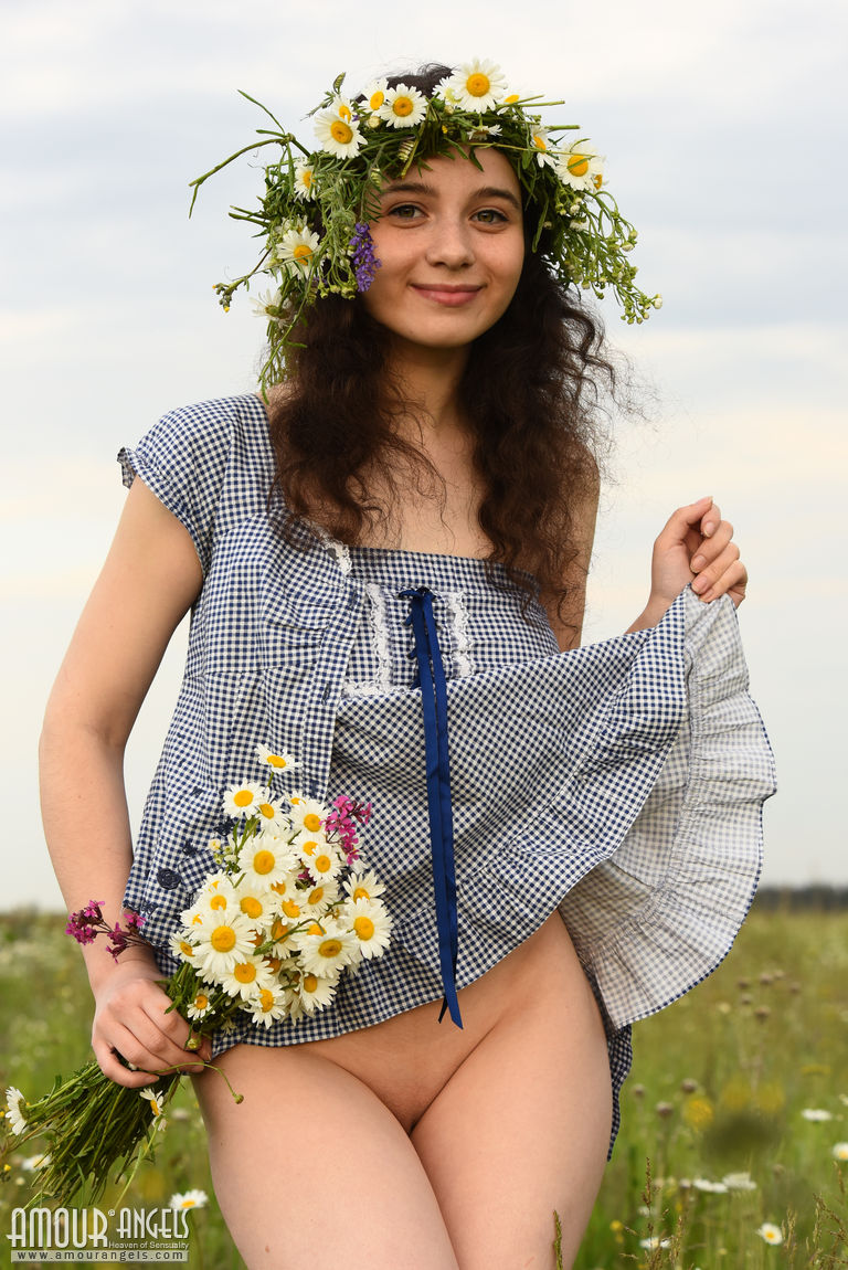 Angelic young babe Jennifer exposes her fresh body in the floral meadow  in Amour Angels set Wild Flowers