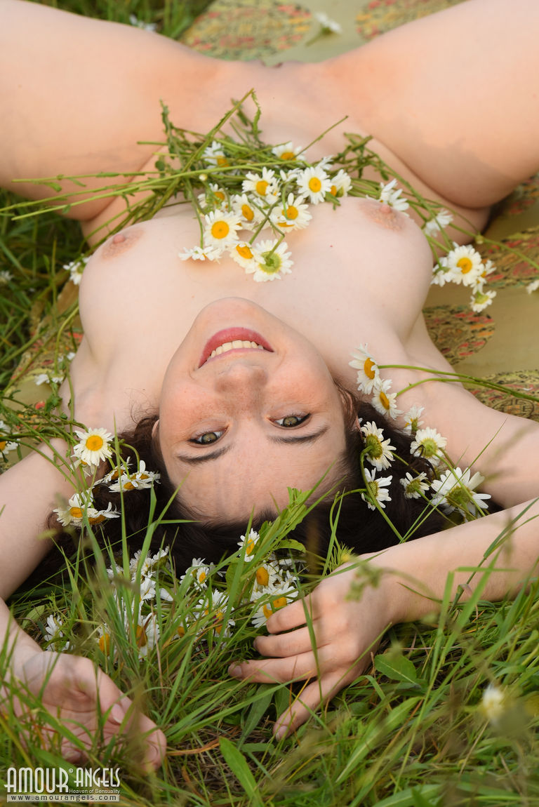 Angelic young babe Jennifer exposes her fresh body in the floral meadow  in Amour Angels set Wild Flowers