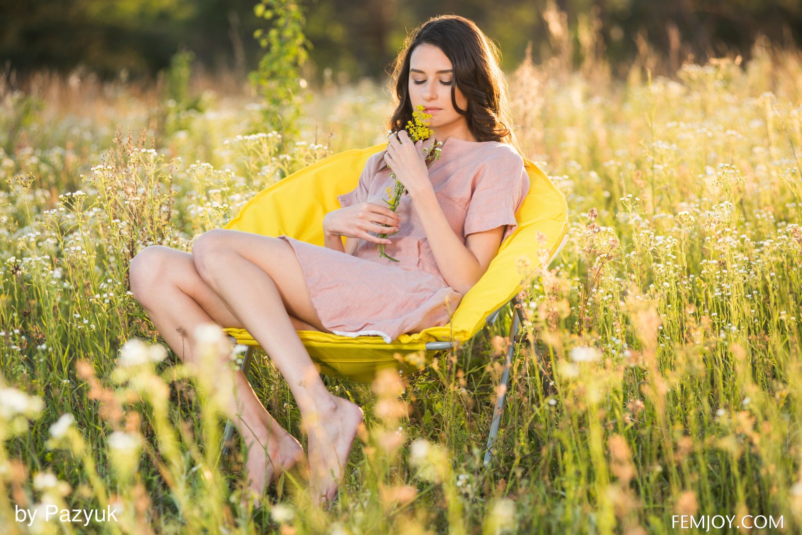 Sweet and charming babe Cristin M shows her assets outdoors in a meadow  in Femjoy set Summer Memories