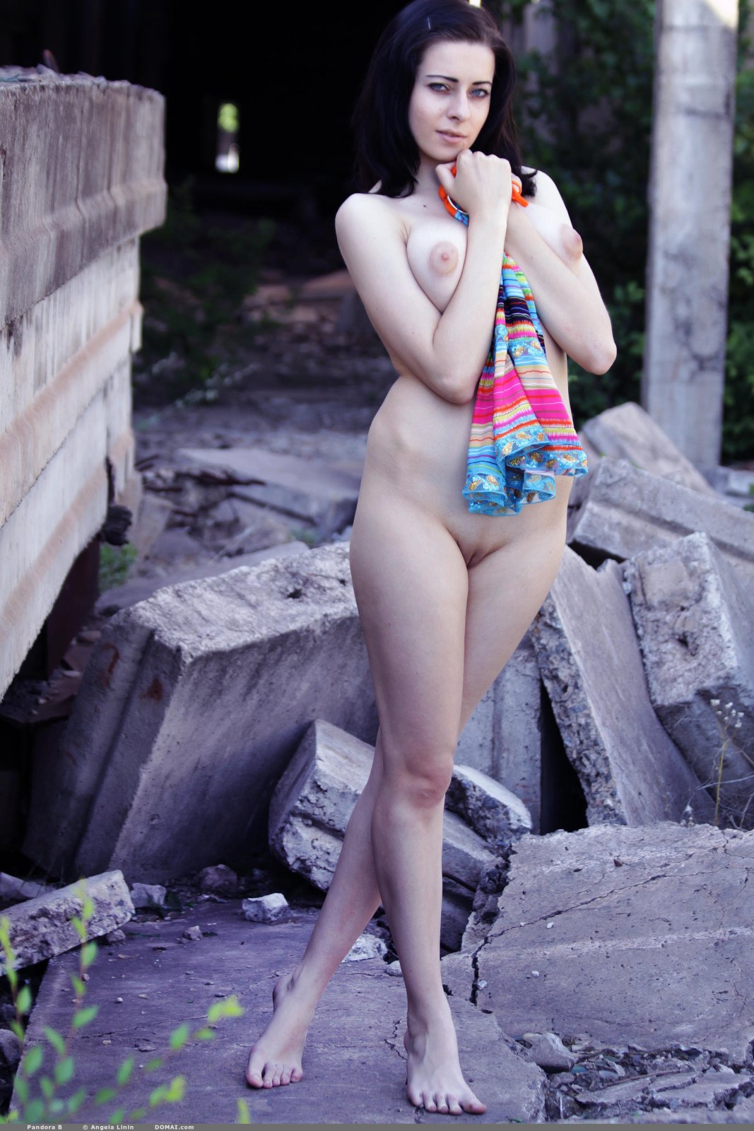 Babe with tasty natural boobs stripping and posing on abandoned building  in Domai set Pandora B 1