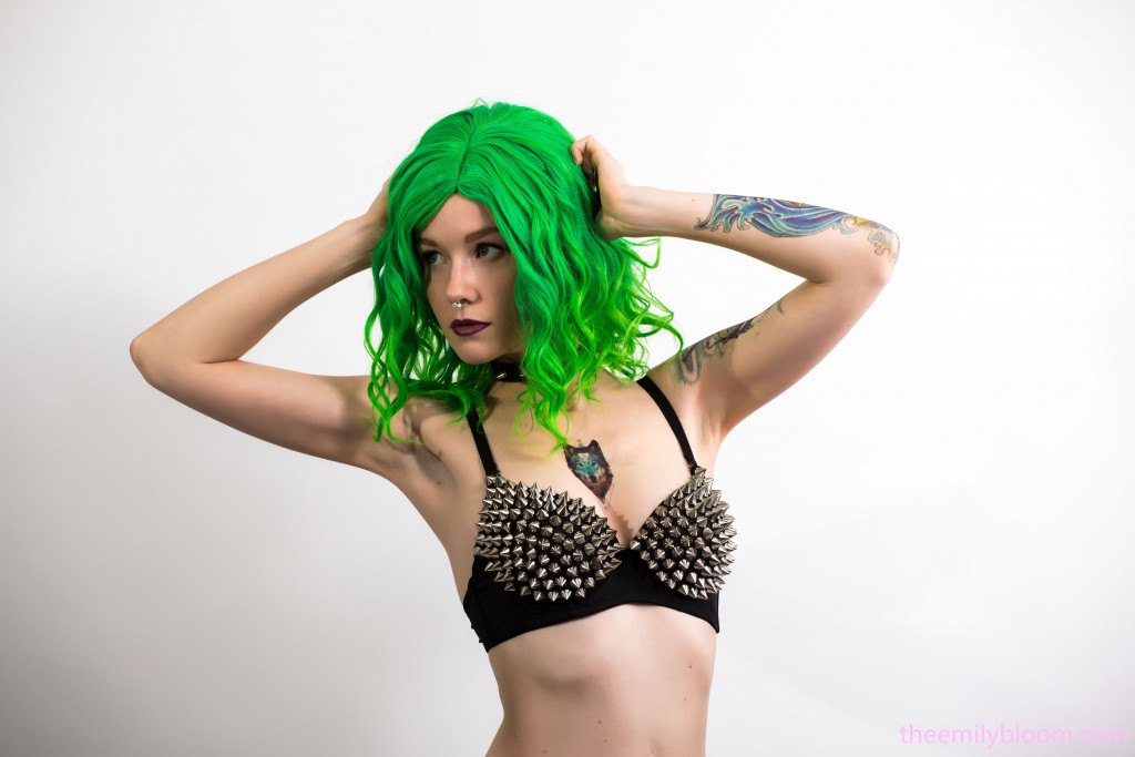 Weird young girl with green hair and body covered in tattoos poses naked for you  in The Emily Bloom set Punk