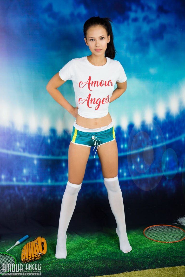 Skinny baseball girl Lada is ready to do a little play with your bat  in Amour Angels set New Fan 1