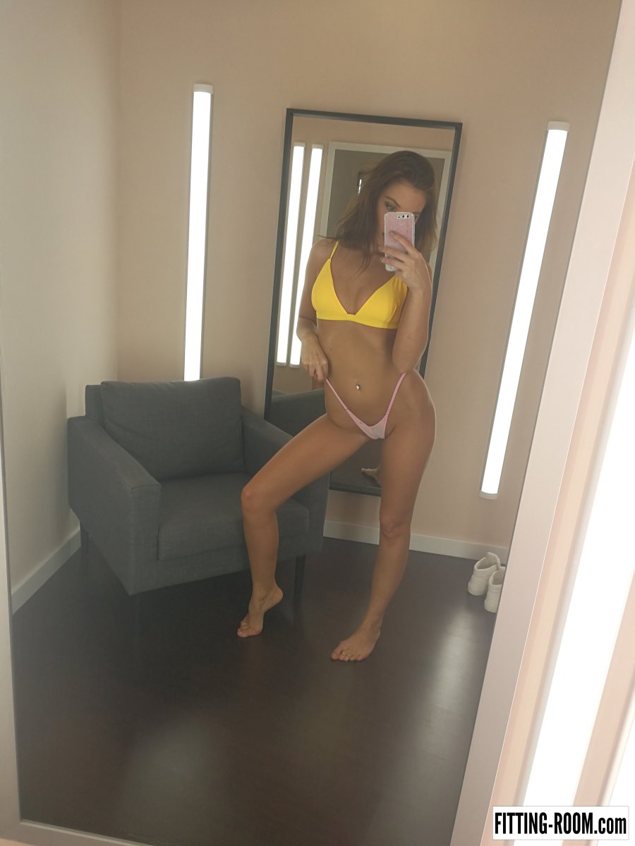 Skinny brunette with small tits Sabrisse taking selfies in many different lingerie  in Fitting Room set Selfie