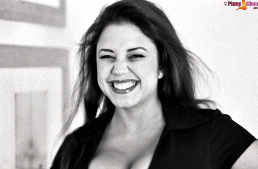 Miriam Gonzalez poses in black and white showing off her 36 Ddd tits  in Pinup Files set Black And White Photo Shoot