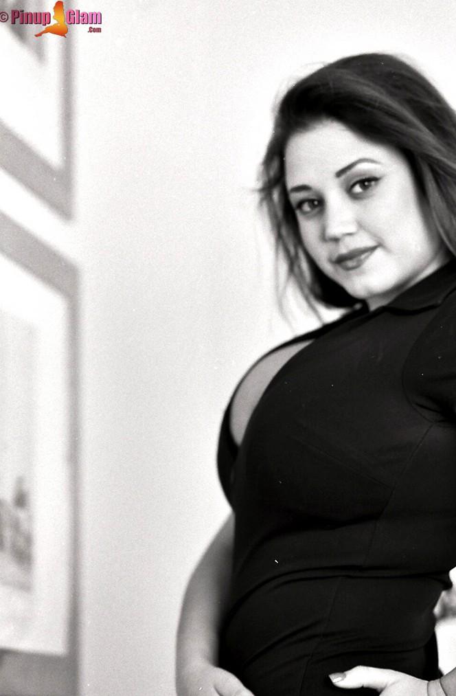 Miriam Gonzalez poses in black and white showing off her 36 Ddd tits  in Pinup Files set Black And White Photo Shoot