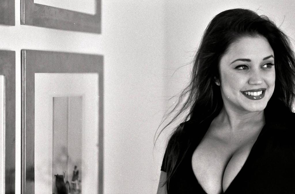 Miriam Gonzalez poses in black and white showing off her 36 Ddd tits  in Pinup Files set Black And White Photo Shoot