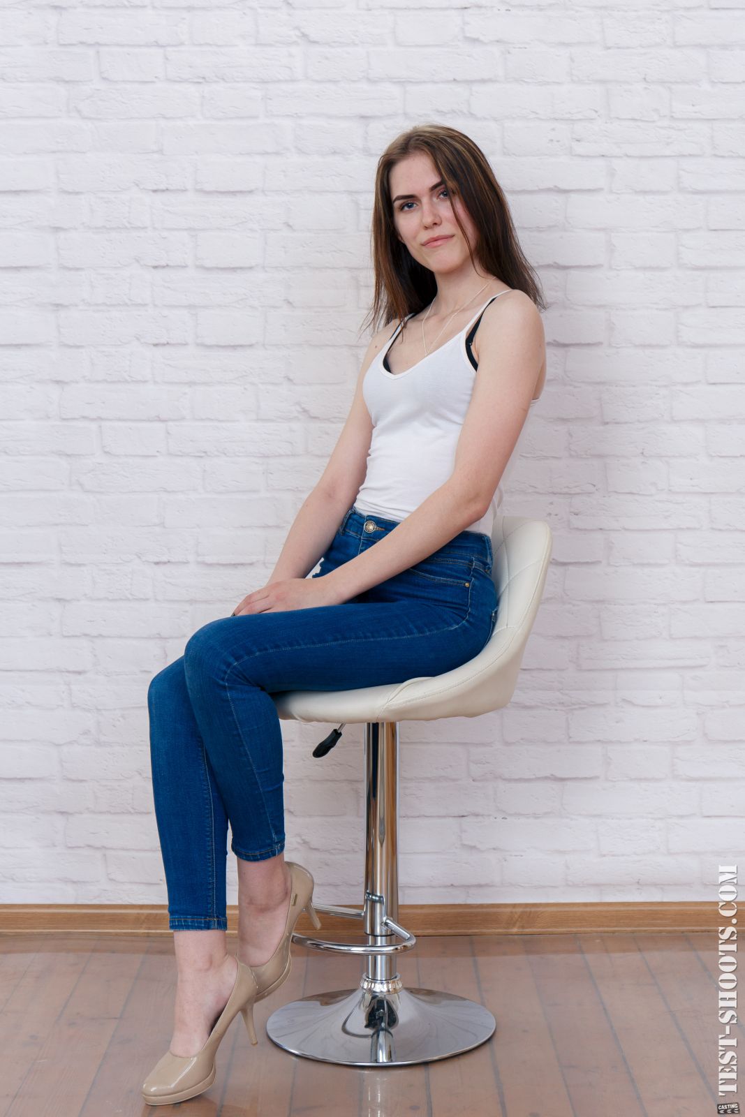 Tall and slim brunette Kakao strips her clothes and shows off her small boobs and long legs  in Test Shoots set 18years old