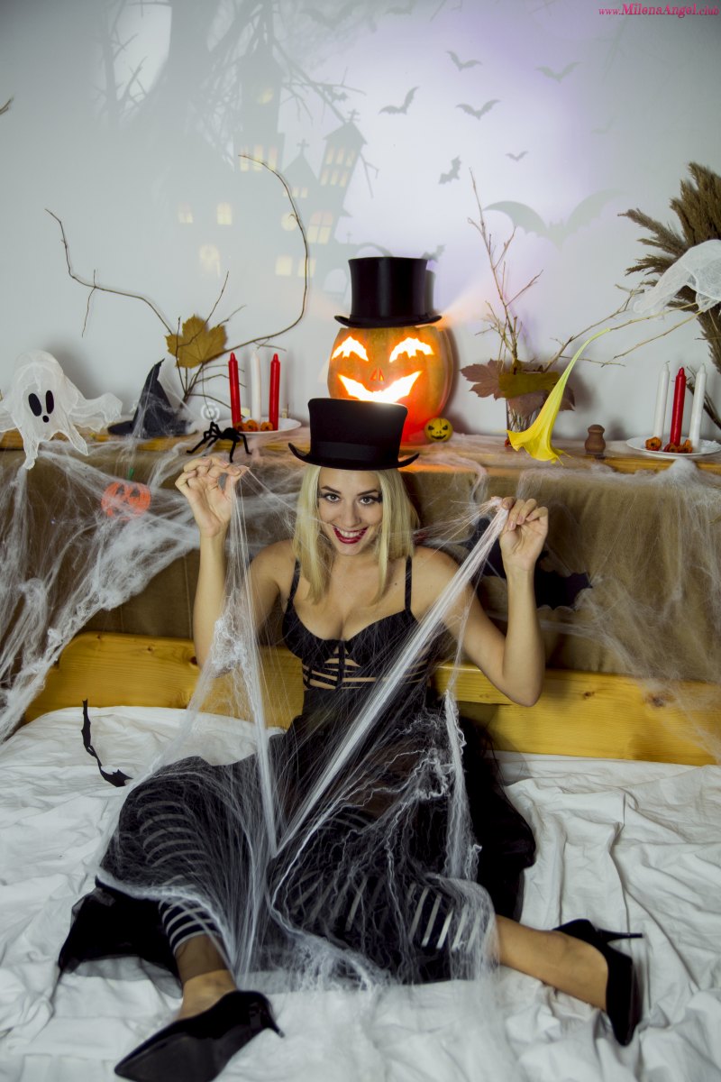 Glorious foxy blonde AnoliA shows of her delicious pussy and ass in halloween style  in Milena Angel set Trick