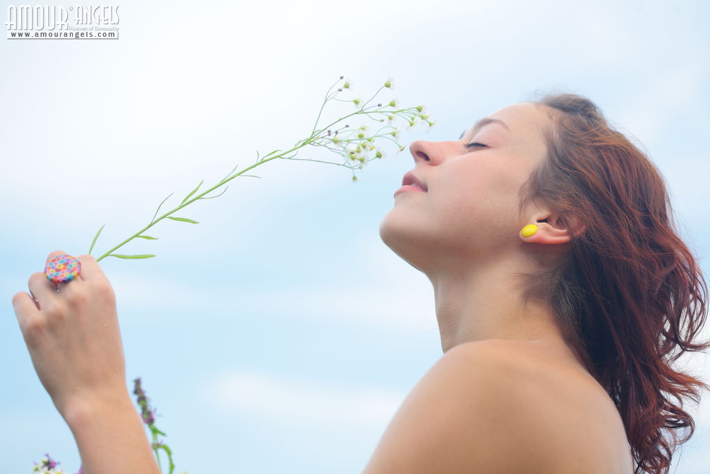 Natasha gathering flowers in the field and artfully displaying her fresh sexy body  in Amour Angels set Flovery Vale