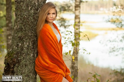 Mesmerizing Candice uninhibitedly poses naked in the forest teasing with her tender smile  in Showy Beauty set Natural Beauty