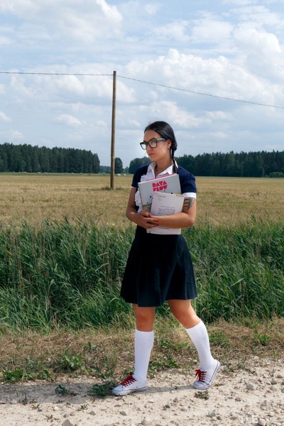 Cute schoolgirl with glasses Lola Ash masturbating in the abandoned building  in The Life Erotic set The Road To Home 1